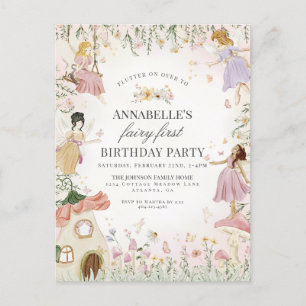 小さな妖精の1歳の誕生日 魔法の庭の女の子 ポストカード