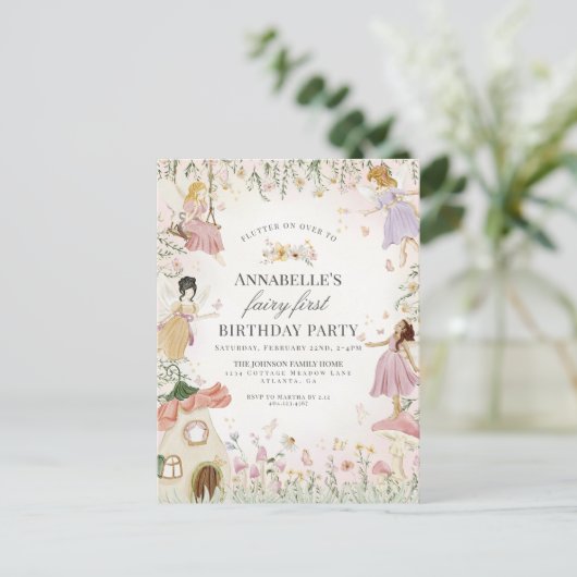 小さな妖精の1歳誕生日　魔法の庭の女の子 ポストカード (スタンド正面)