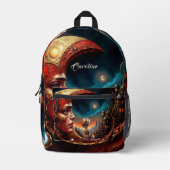 小さな妖精は赤い月の上に金ゴールド座っている。 プリントバックパック (正面)
