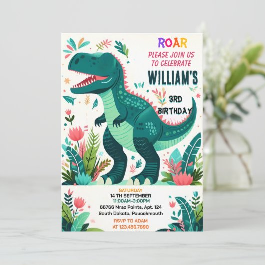 小さな子供かわいい男の子T三3レックス3日 招待状 (スタンド正面)