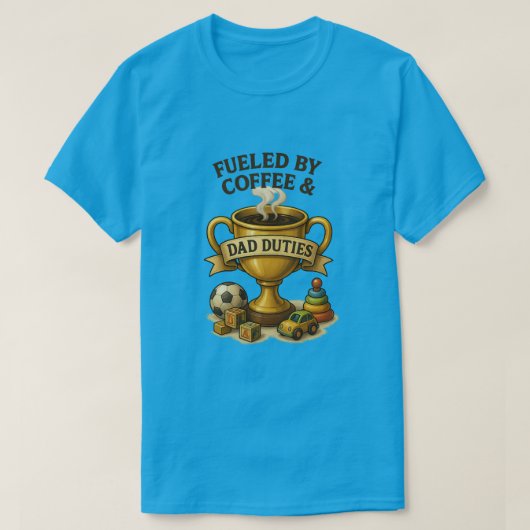 小さな子供と蒸しトロフィーの形のコーヒーマグ Tシャツ (デザイン正面)