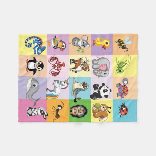 小さな子供のための漫画の野生動物 フリースブランケット (正面(横))