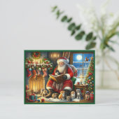 小さな子猫がいるサンタクロース シーズンポストカード (スタンド正面)