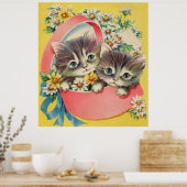 小さな子猫が帽子箱やデイジーを ポスター (キッチン)