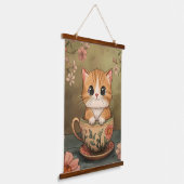 小さな子猫とお茶の時間 吊り下げ型タペストリー (傾斜あり)