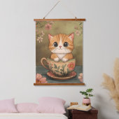 小さな子猫とお茶の時間 吊り下げ型タペストリー (寝室)