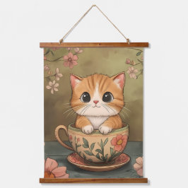 小さな子猫とティータイム 吊り下げ型タペストリー