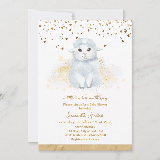 小さな子羊が宗教的な赤ちゃんシャワーを途中にある 招待状 (正面)