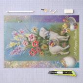 小さな子羊、花とイースターエッグ 薄葉紙 (クラフト)