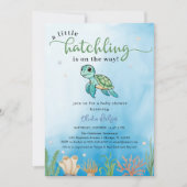 小さな孵化した亀は海の赤ん坊のシャワーの下 招待状 (正面)