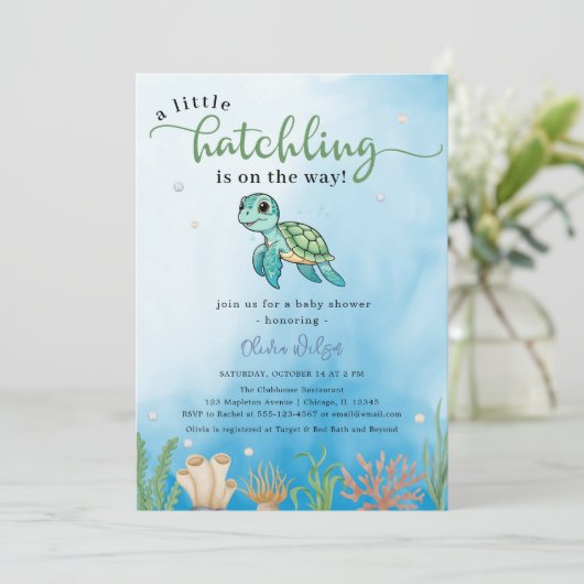 小さな孵化した亀は海の赤ん坊のシャワーの下 招待状 (スタンド正面)