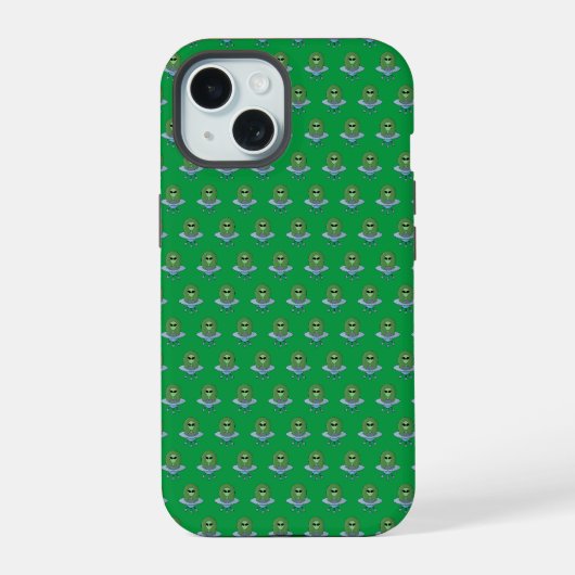 小さな宇宙船に乗ったエイリアン iPhone 15ケース (裏面)