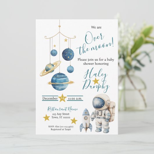 小さな宇宙飛行士のベビーシャワー招待状 招待状 (スタンド正面)