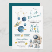 小さな宇宙飛行士のベビーシャワー招待状 招待状 (正面/裏面)