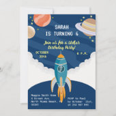 小さな宇宙飛行士の女の子の夢の誕生日パーティー 招待状 (正面)