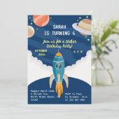 小さな宇宙飛行士の女の子の夢の誕生日パーティー 招待状 (スタンド正面)