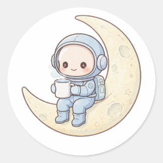 小さな宇宙飛行士の月コーヒーTシャツ かわいい宇宙ギフト ラウンドシール