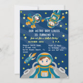 小さな宇宙飛行士の男の子は誕生日パーティーを夢見る 招待状 (正面)