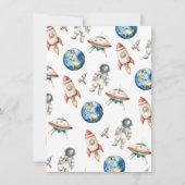 小さな宇宙飛行士の赤ちゃんシャワー物干し線 招待状 (裏面)