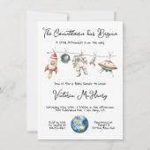 小さな宇宙飛行士の赤ちゃんシャワー物干し線 招待状 (正面)