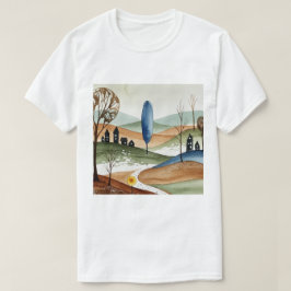 小さな家々のある丘陵の風景 Tシャツ