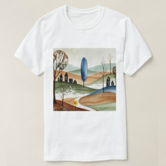 小さな家々のある丘陵の風景 Tシャツ