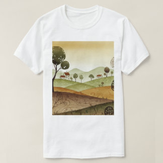 小さな家々のある丘陵の風景 Tシャツ