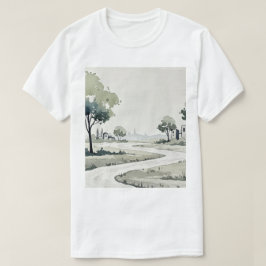 小さな家々のある丘陵の風景 Tシャツ