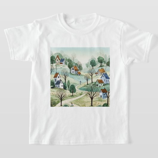 小さな家々のある丘陵の風景 Tシャツ (レイダウン)