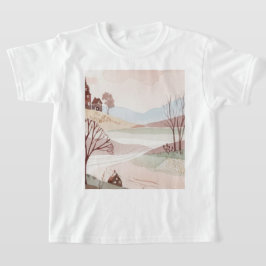 小さな家々のある丘陵の風景 Tシャツ