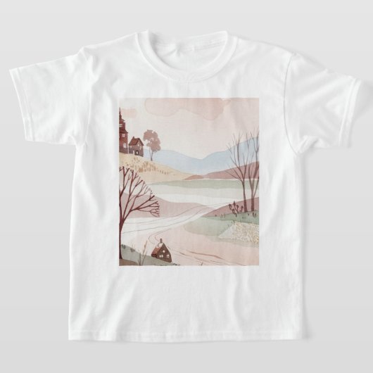 小さな家々のある丘陵の風景 Tシャツ (レイダウン)
