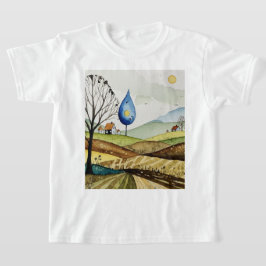小さな家々のある丘陵の風景 Tシャツ