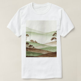 小さな家々のある丘陵の風景 Tシャツ