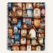 小さな家々の上にかわいい水彩画 ノートブック (正面)