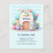 小さな家とドラゴンボーイベビー誕生日 インビテーションポストカード (正面)