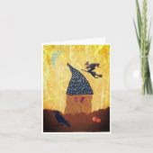 小さな家とハロウィーンのグリーティングカード、魔女 カード (正面)