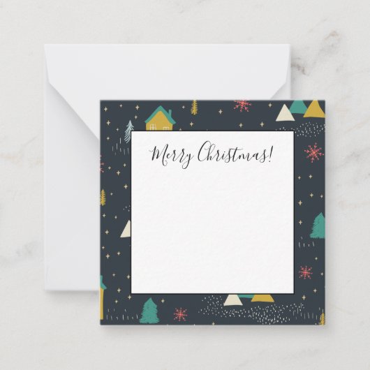 小さな家に降る雪のクリスマス夜 ノートカード (正面)