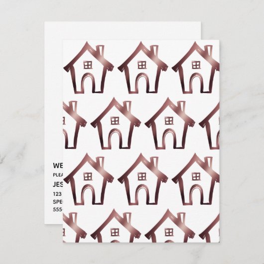 小さな家を移動したバラ金ゴールド&ホワイトカード 招待状 (正面/裏面)