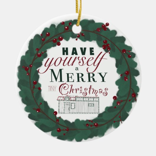 小さな家クリスマスの飾り – タイプ セラミックオーナメント (正面)