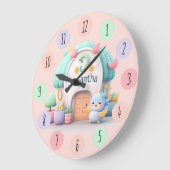 小さな小さな家とドラゴンと名前の女の子 ラージ壁時計 (傾斜)