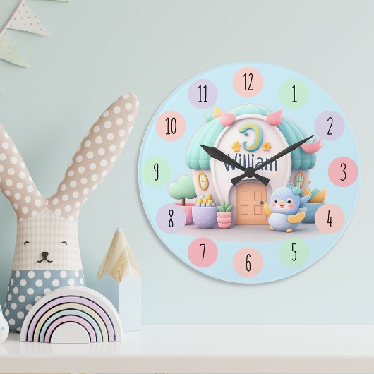 小さな小さな家に小さな龍と名前の少年 ラージ壁時計