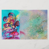 小さな小妖精や小人のキノコの金ゴールドブルーの輝き 便箋 (正面)