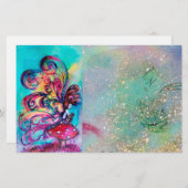 小さな小妖精や小人のキノコの金ゴールドブルーの輝き 便箋 (正面/裏面)