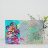 小さな小妖精や小人のキノコの金ゴールドブルーの輝き 便箋 (スタンド正面)