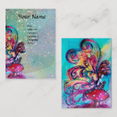 小さな小妖精や小人のキノコ、ティール（緑がかった色） 名刺 (正面/裏面)