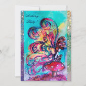 小さな小妖精や小人のキノコ、ピンク色の黄色の輝き 案内状 (正面)