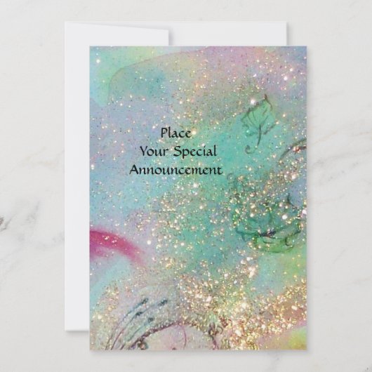 小さな小妖精や小人のキノコ、ピンク色の黄色の輝き 案内状 (裏面)