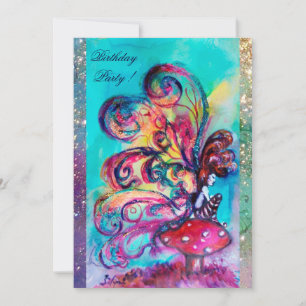 小さな小妖精や小人のキノコ、ピンク色の黄色の輝き 案内状