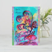 小さな小妖精や小人のキノコ、紫の黄色の輝き 招待状 (スタンド正面)