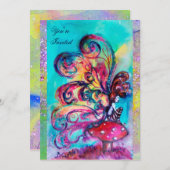 小さな小妖精や小人のキノコ、紫の黄色の輝き 招待状 (正面/裏面)